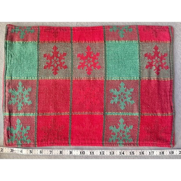 Avon Plaid 8 Placemats & 8 Napkins  Snowflake Pattern Gold Accents Cotton Xmas - Picture 8 of 10